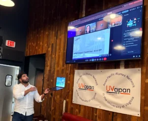 Sanjeev Kumar, APAN Board Member and founder of the Impact Fund, presenting information about the fund at a launch event