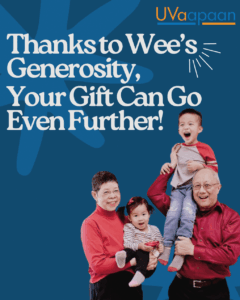 Flyer image for Wee Yee's donation matching opportunity, picturing him and his family
