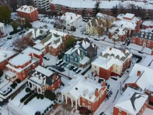 Aerial view of ATO house and other buildings