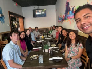Photo of scholarship winners at celebratory dinner