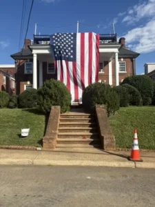 Elmo House draped with American flag to commemorate 9/11