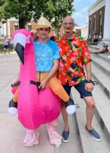 Business Manager, Jake Olsson and Frank on the steps of OCH during auditions week