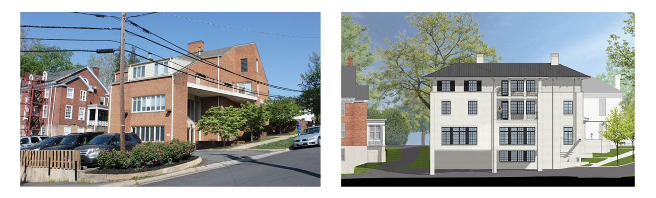 Before and After images of the house - view from rear/side of house