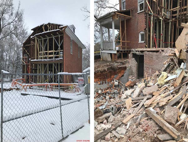 Side and basement view of demolition