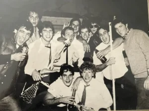 Members of the class of 1983 in a black and white photo from 1982.