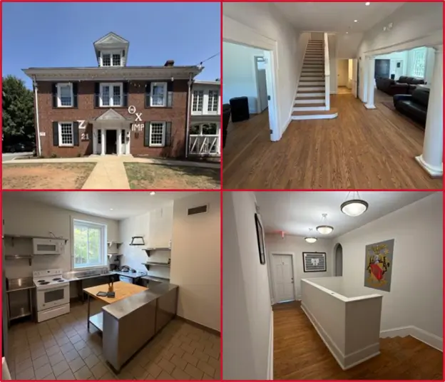 One exterior photo and three interior photos of the house looking really nice