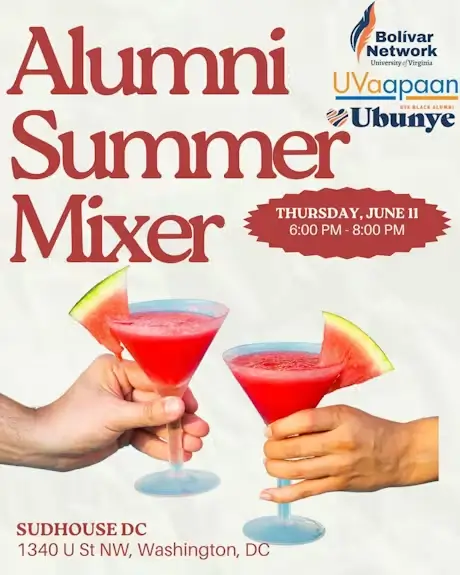 Flyer for the alumni mixer held June 11 at Sudhouse DC