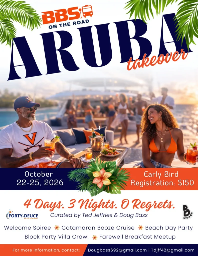 Flyer for BBS on the Road in Aruba, held October 22-25, 2026. Early Bird Registration is $150.